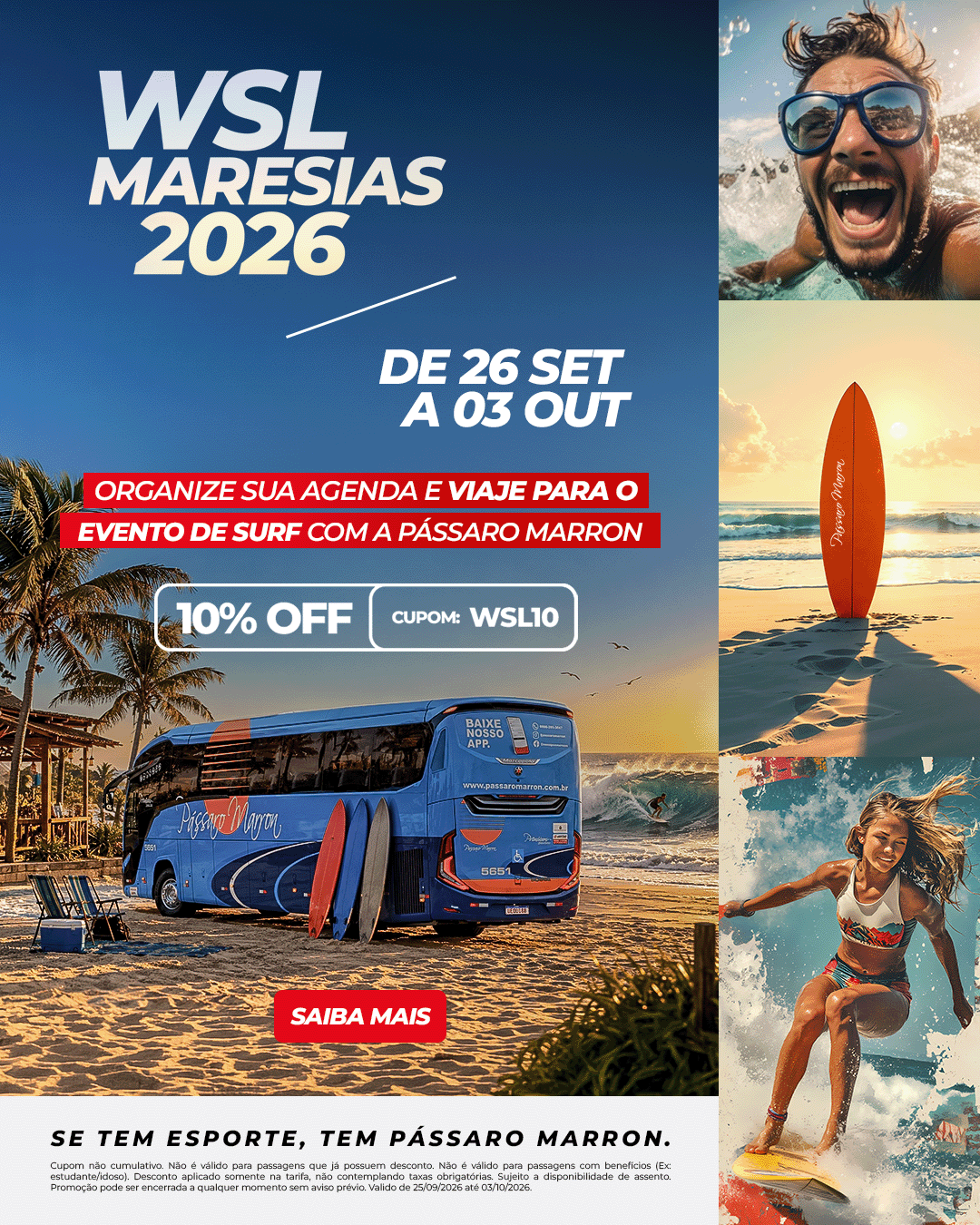 WSL Maresias 2026 - viaje para o evento de surf com a Pássaro Marron