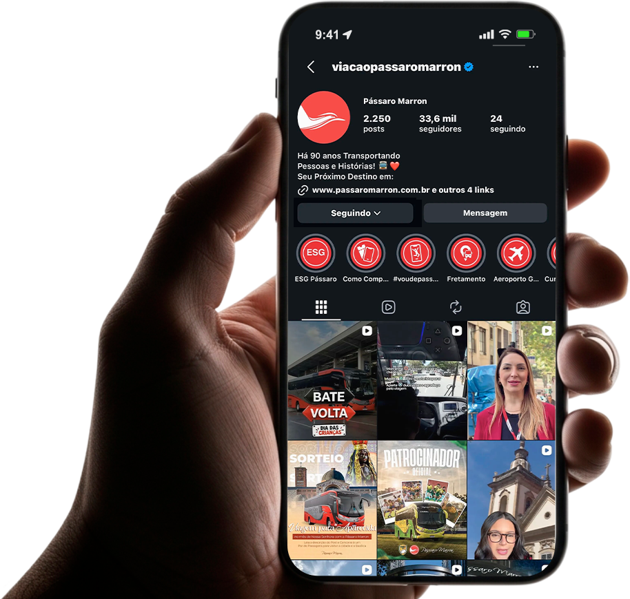 Instagram da Pássaro Marron exibido em um celular